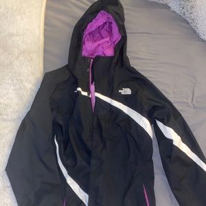 Girl's The North Face Rain jacket black white purple size Large